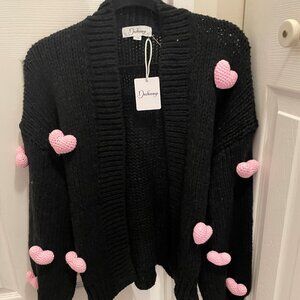 DUCHAMP EMBROIDERED 3D HEART KNIT CARDIGAN SWEATER ANTHROPOLOGIE